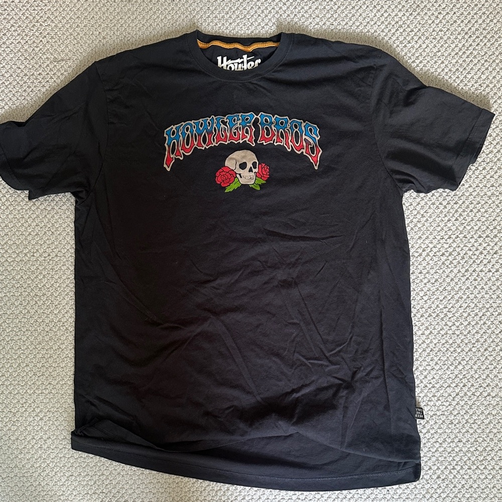 Howler Brothers Black Tee with Skull Graphic